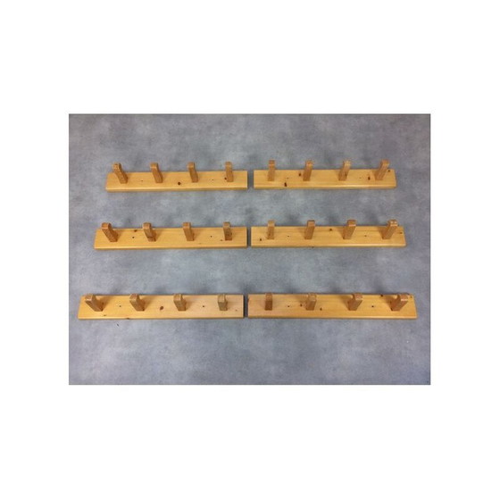 Image 1 of Pair of vintage pine wall coat racks with 4 hooks