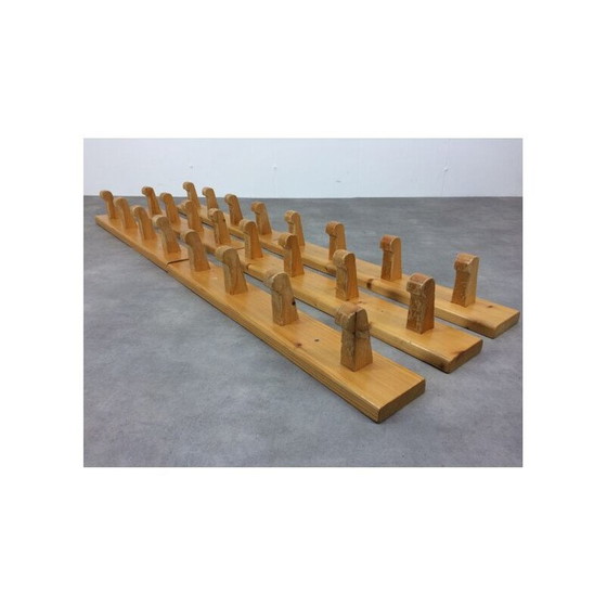 Image 1 of Pair of vintage pine wall coat racks with 4 hooks