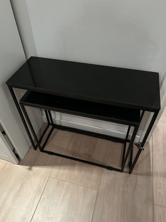 Image 1 of Set Of Two Wall Tables With Black Marble Plate