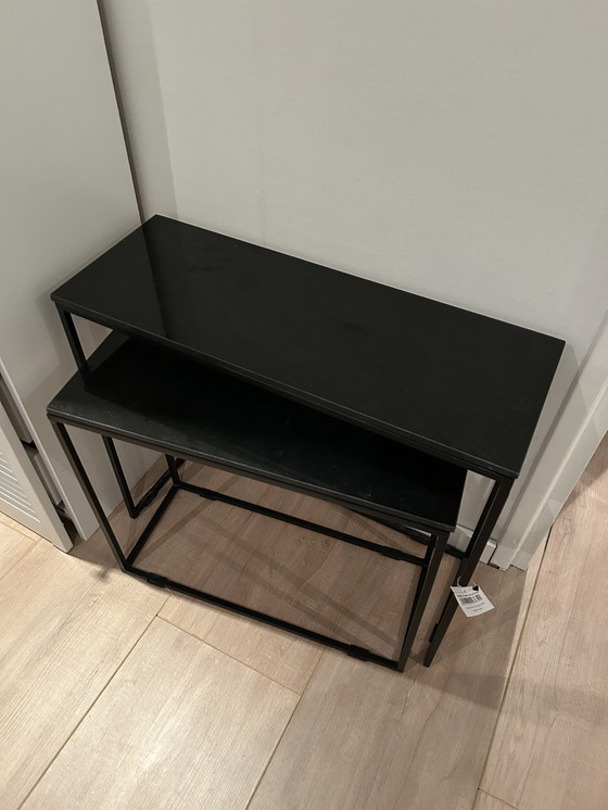 Image 1 of Set Of Two Wall Tables With Black Marble Plate