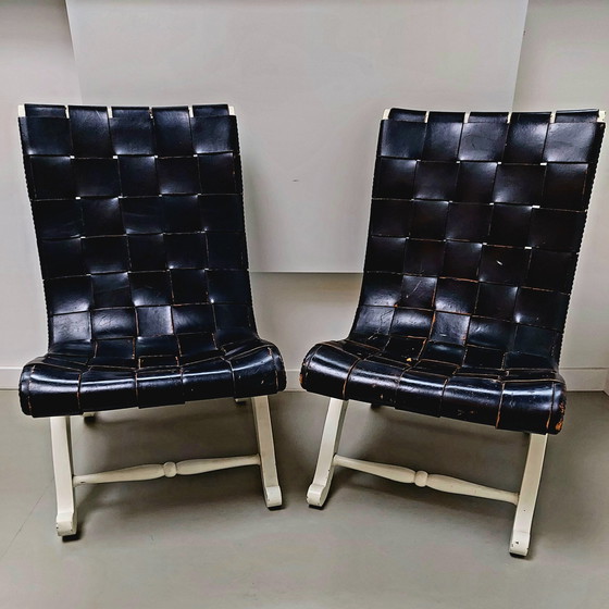 Image 1 of Pair of Leather Valenti Slipper Chairs