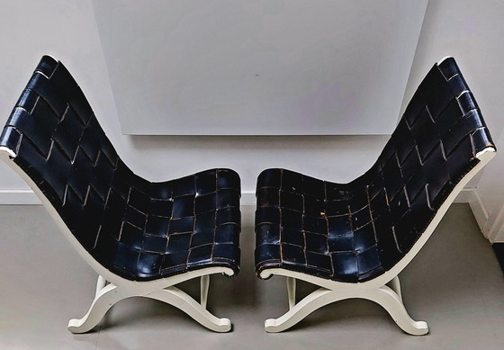 Image 1 of Pair of Leather Valenti Slipper Chairs