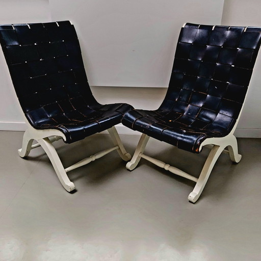 Pair of Leather Valenti Slipper Chairs