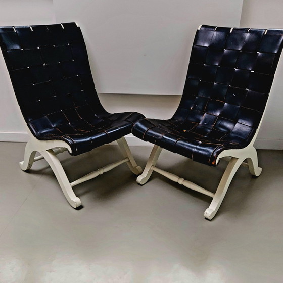 Image 1 of Pair of Leather Valenti Slipper Chairs