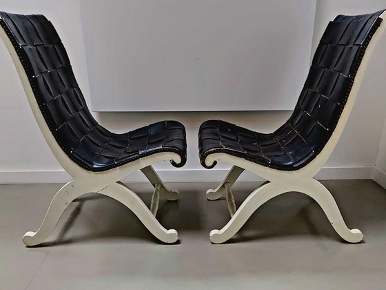 Image 1 of Pair of Leather Valenti Slipper Chairs