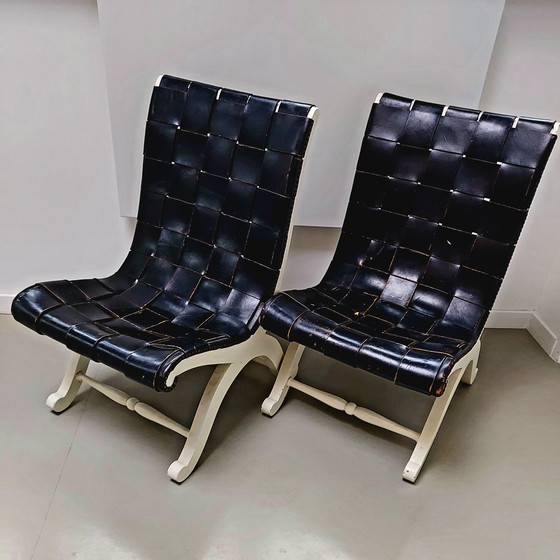 Image 1 of Pair of Leather Valenti Slipper Chairs