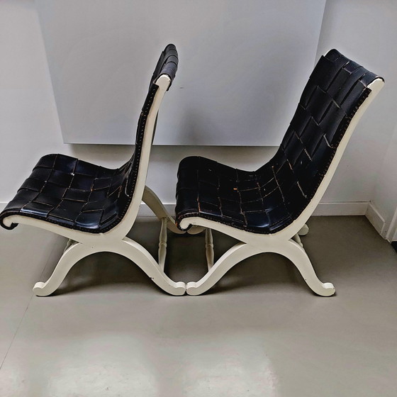 Image 1 of Pair of Leather Valenti Slipper Chairs