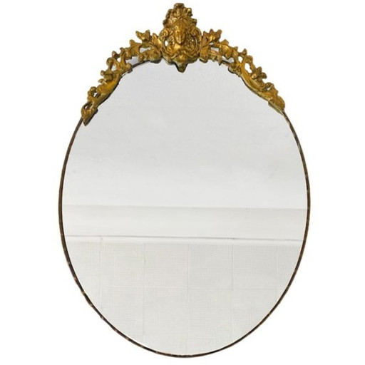 baroque oval round gold crest mirror metal