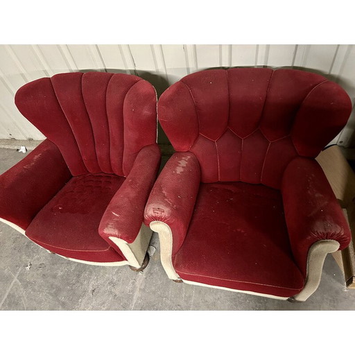 Pair of Danish vintage upholstered armchairs