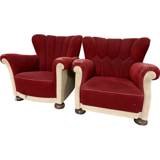 Pair of Danish vintage upholstered armchairs