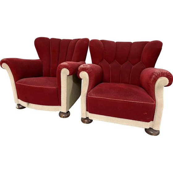 Image 1 of Pair of Danish vintage upholstered armchairs