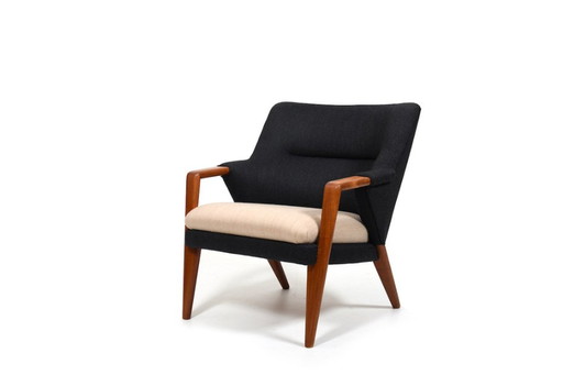 New Upholstered Danish Teak Easychair 1960s (Fauteuil en teck danois tapissé)