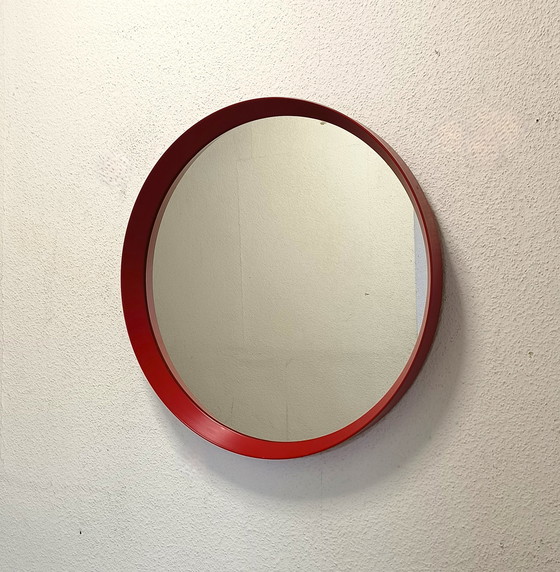 Image 1 of Miroir rond des années 60 avec bord rouge