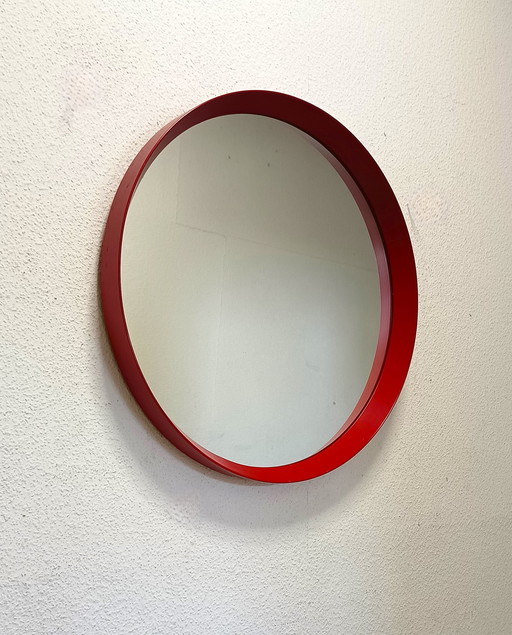 Miroir rond des années 60 avec bord rouge