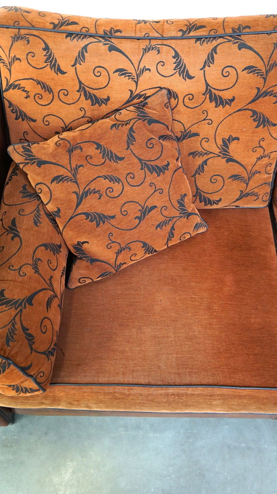 Image 1 of 2.5 Seater sheep leather sofa with fabric cushions in English style