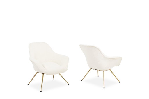 Pair Of Gold Brass Cocktail Armchairs. Circa 1960.