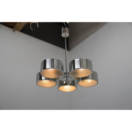 Image 1 of Vintage aluminum polished and glass chandelier, Germany 1970s