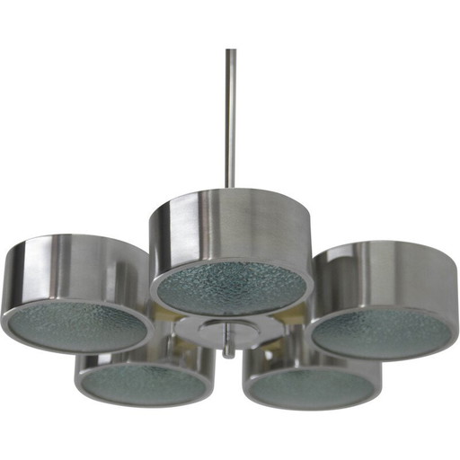 Vintage aluminum polished and glass chandelier, Germany 1970s