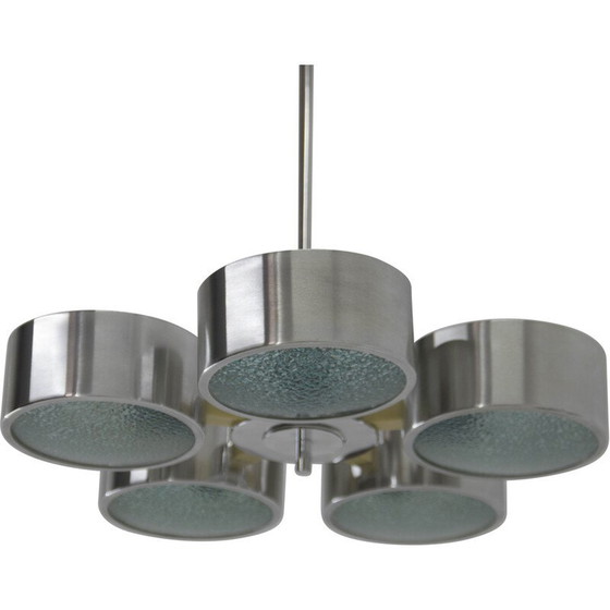 Image 1 of Vintage aluminum polished and glass chandelier, Germany 1970s