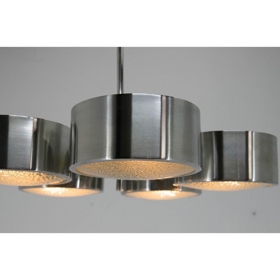 Image 1 of Vintage aluminum polished and glass chandelier, Germany 1970s