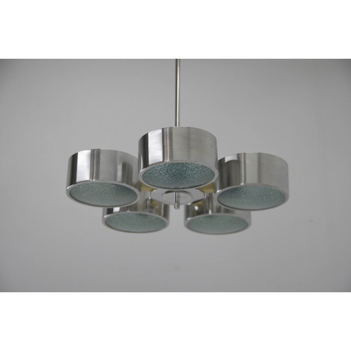 Vintage aluminum polished and glass chandelier, Germany 1970s