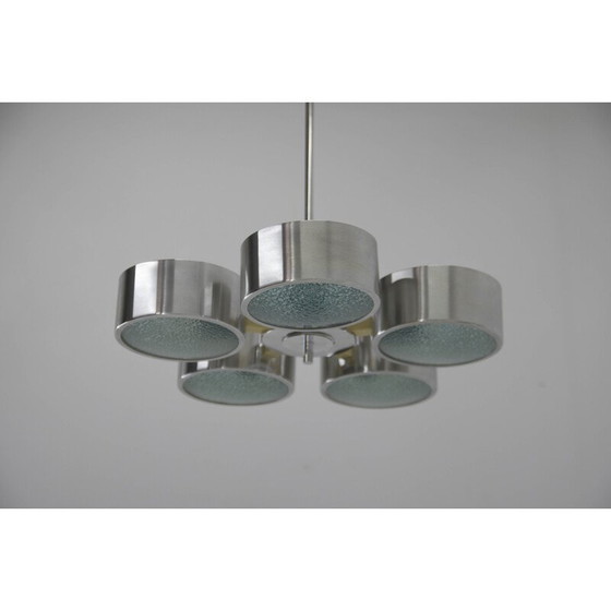 Image 1 of Vintage aluminum polished and glass chandelier, Germany 1970s