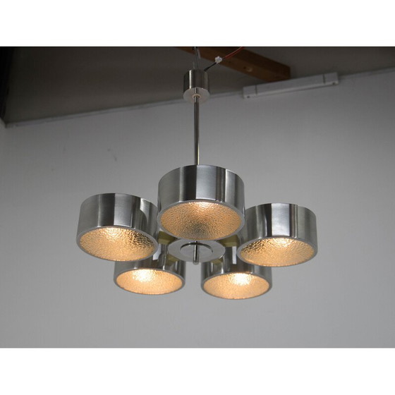 Image 1 of Vintage aluminum polished and glass chandelier, Germany 1970s