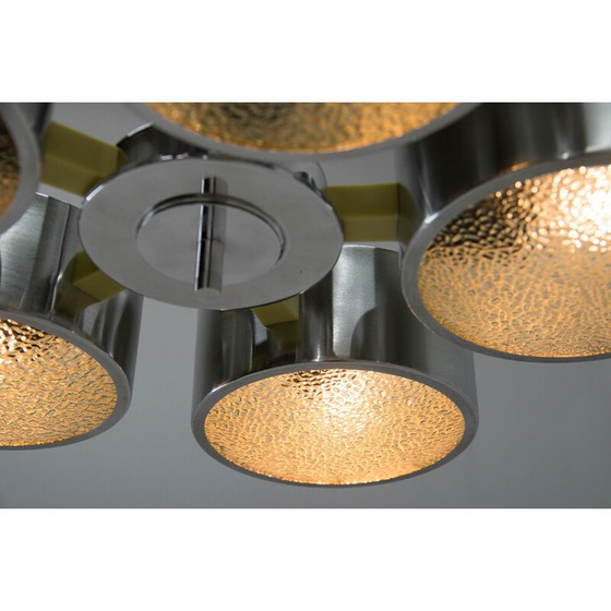 Image 1 of Vintage aluminum polished and glass chandelier, Germany 1970s
