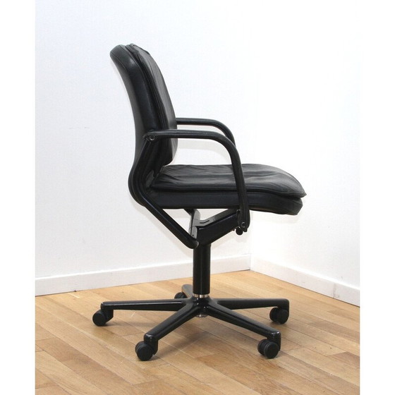 Image 1 of Vintage office armchairs in metal and black leather for Wilkhann, 1990
