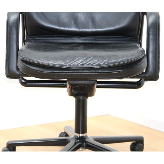 Image 1 of Vintage office armchairs in metal and black leather for Wilkhann, 1990