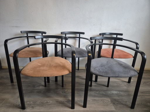 Set Of Five Post Modern Memphis Style Design Chairs Carlo Bimbi For Segis Italy