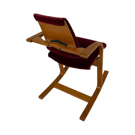 Image 1 of Peter Opsvik - Stokke - Actulum - Ergonomically Shaped Rocking Chair - Red Upholstery And Wooden Frame - New Upholstery!