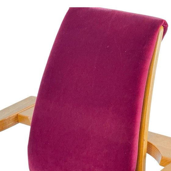 Image 1 of Peter Opsvik - Stokke - Actulum - Ergonomically Shaped Rocking Chair - Red Upholstery And Wooden Frame - New Upholstery!