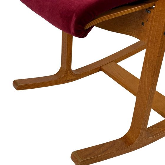 Image 1 of Peter Opsvik - Stokke - Actulum - Ergonomically Shaped Rocking Chair - Red Upholstery And Wooden Frame - New Upholstery!