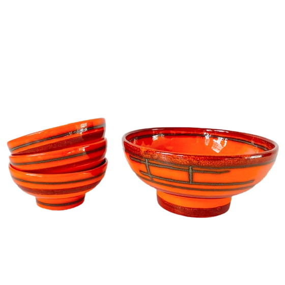 Image 1 of Flora Holland Tokyo bowl set orange 1960s Gold plating