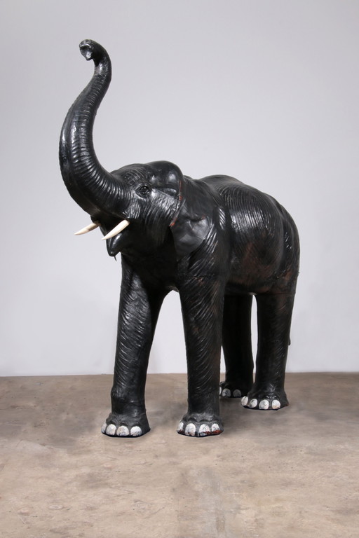 Lifelike Leather Elephant Rare Decor Material From France 1920