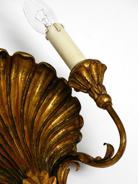 Image 1 of Pair Of Extravagant Large Italian 2-Armed Mid Century "Shell" Wall Lamps By Palladio