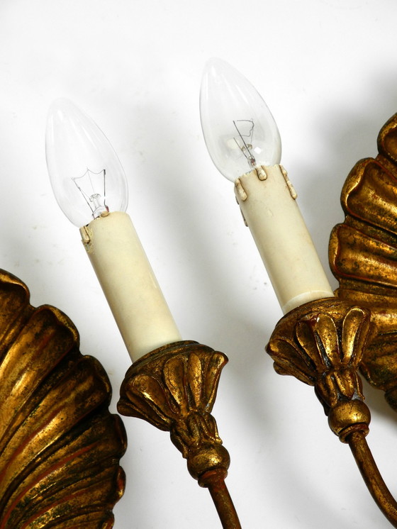 Image 1 of Pair Of Extravagant Large Italian 2-Armed Mid Century "Shell" Wall Lamps By Palladio