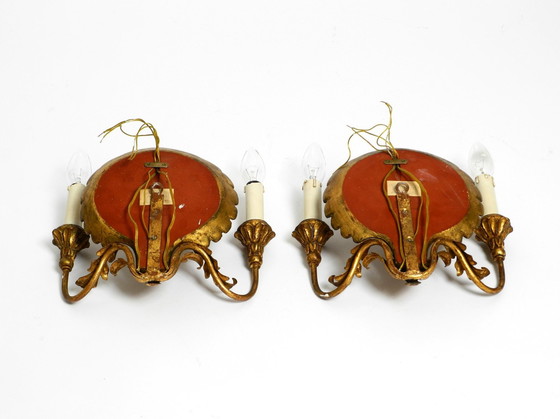 Image 1 of Pair Of Extravagant Large Italian 2-Armed Mid Century "Shell" Wall Lamps By Palladio