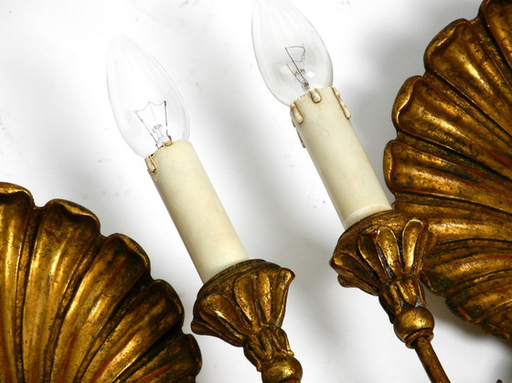 Image 1 of Pair Of Extravagant Large Italian 2-Armed Mid Century "Shell" Wall Lamps By Palladio