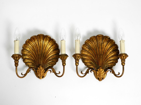 Image 1 of Pair Of Extravagant Large Italian 2-Armed Mid Century "Shell" Wall Lamps By Palladio