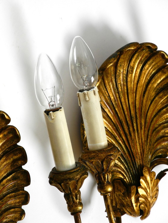 Image 1 of Pair Of Extravagant Large Italian 2-Armed Mid Century "Shell" Wall Lamps By Palladio