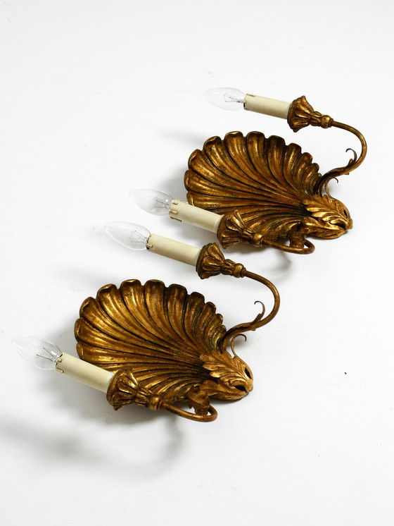 Image 1 of Pair Of Extravagant Large Italian 2-Armed Mid Century "Shell" Wall Lamps By Palladio