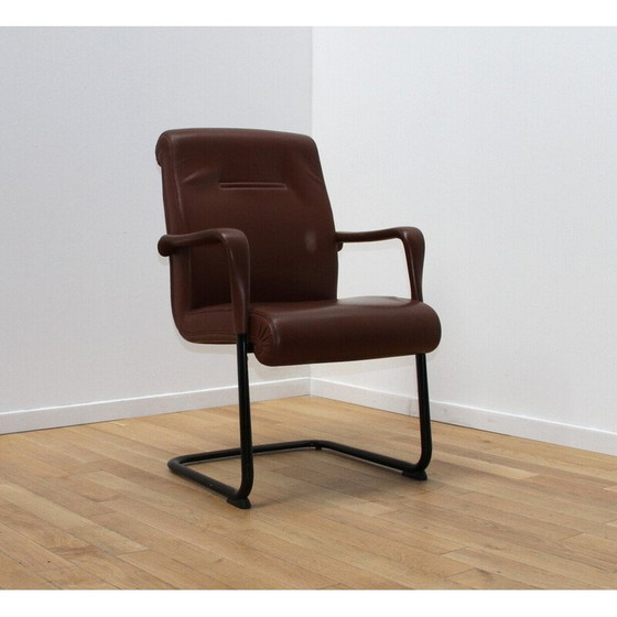Image 1 of Set of 4 vintage office chairs by Poltrona Frau in black stained metal and brown leather