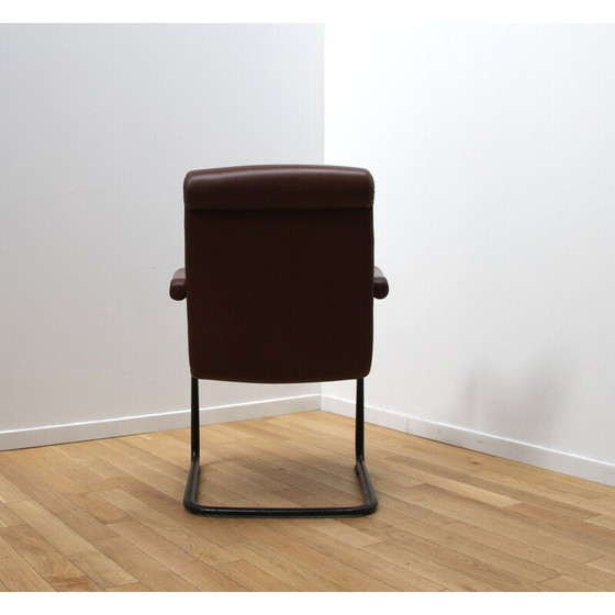 Image 1 of Set of 4 vintage office chairs by Poltrona Frau in black stained metal and brown leather