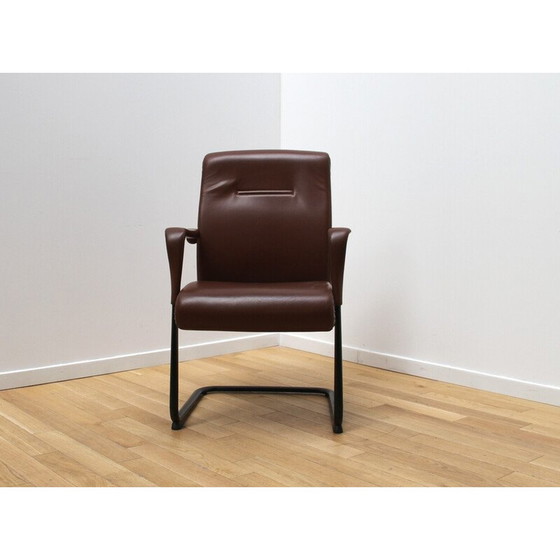 Image 1 of Set of 4 vintage office chairs by Poltrona Frau in black stained metal and brown leather