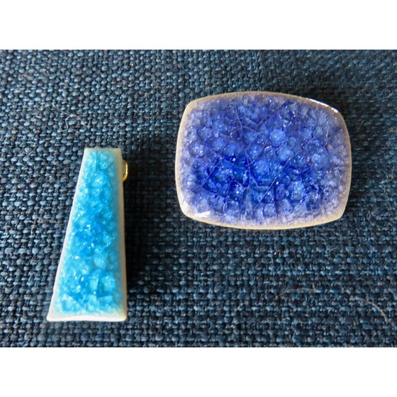 Image 1 of Vintage crackle enamel brooch and pendant by Kruger, Denmark 1965