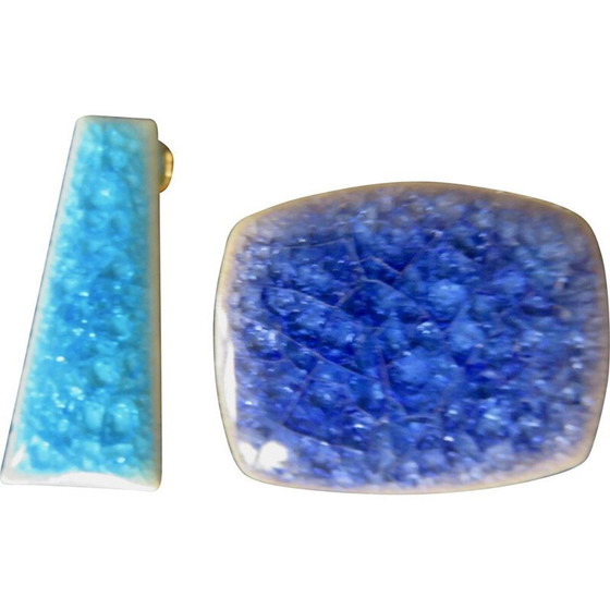 Image 1 of Vintage crackle enamel brooch and pendant by Kruger, Denmark 1965