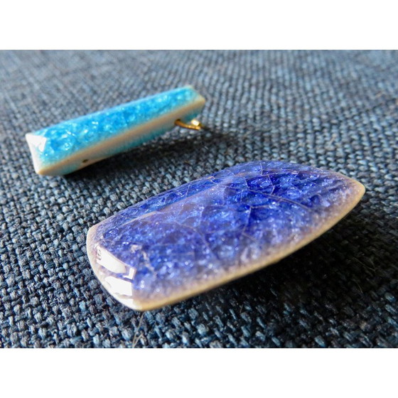 Image 1 of Vintage crackle enamel brooch and pendant by Kruger, Denmark 1965