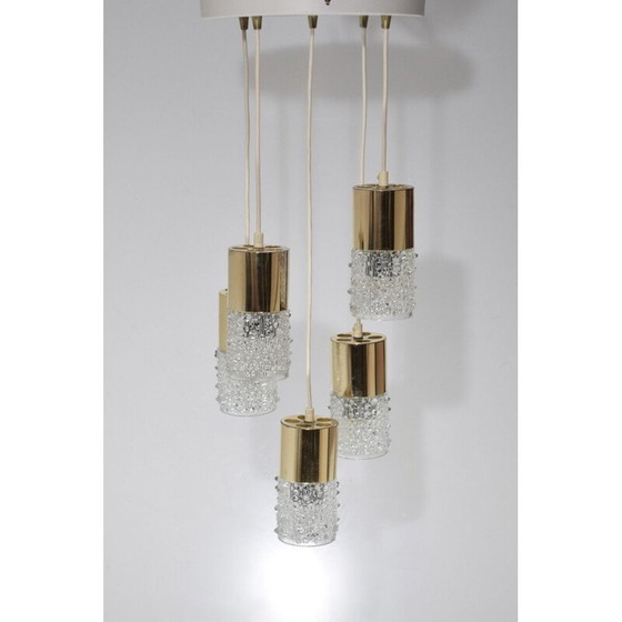 Image 1 of Pair of Chandeliers, vintage waterfall, 5 brass and glass hangers